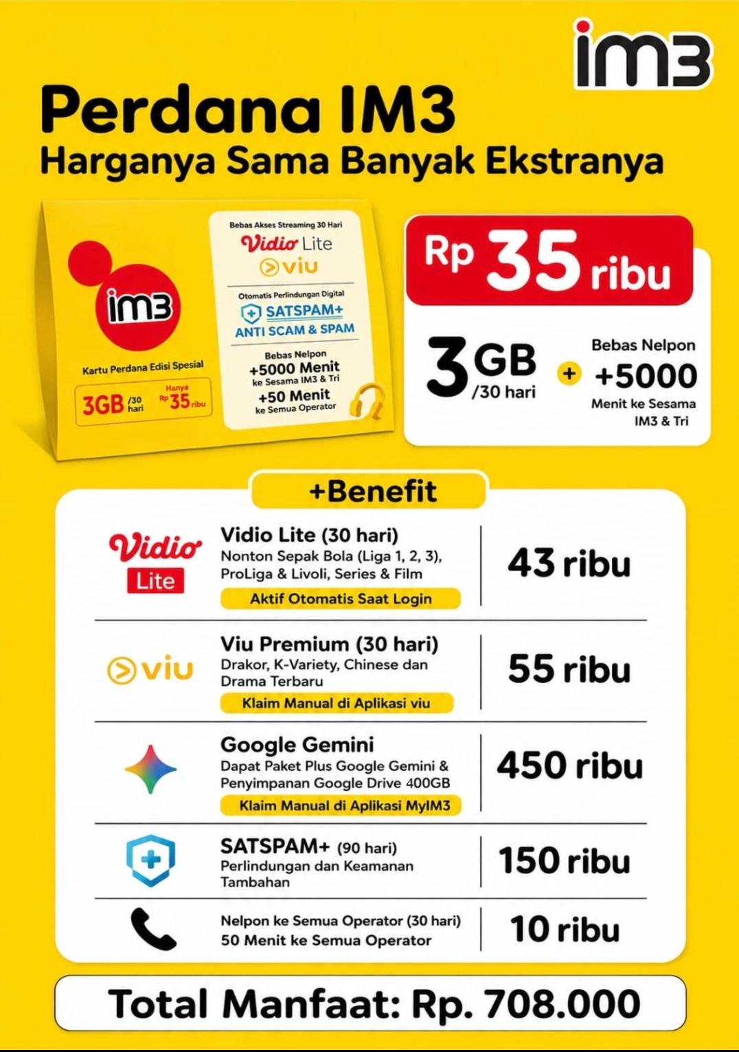 Kartu Perdana IM3 3GB/30 Hari